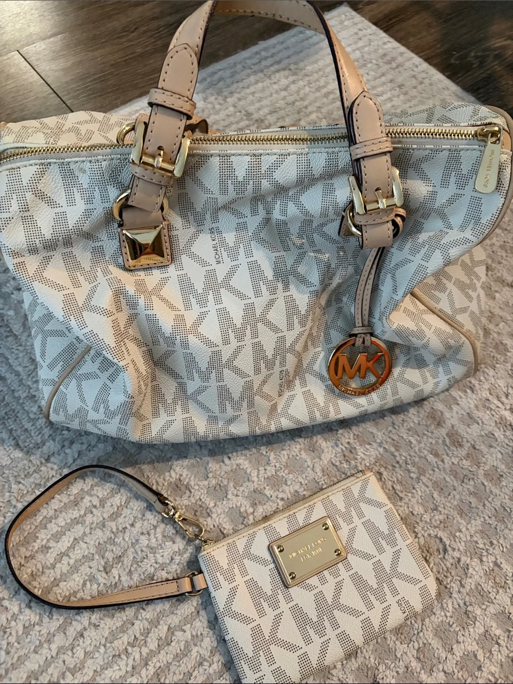 Michael Kors Cream Beige MK Signature Tote with Wristlet